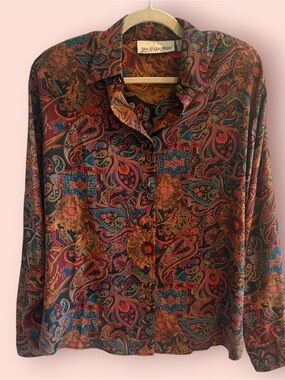 Vintage Yves St. Clair Petites Paisley Floral Button Front Blouse